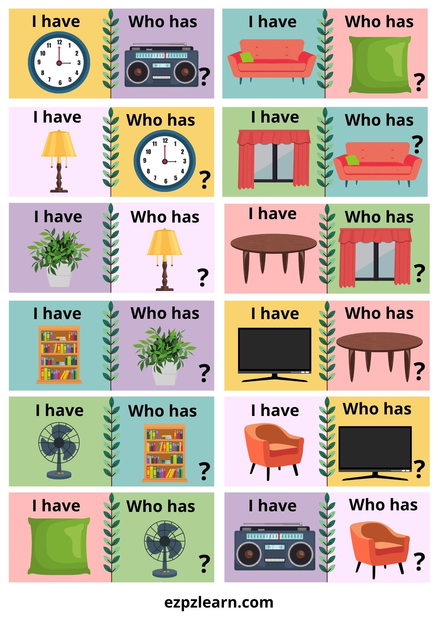 Living Room I have Who has Game